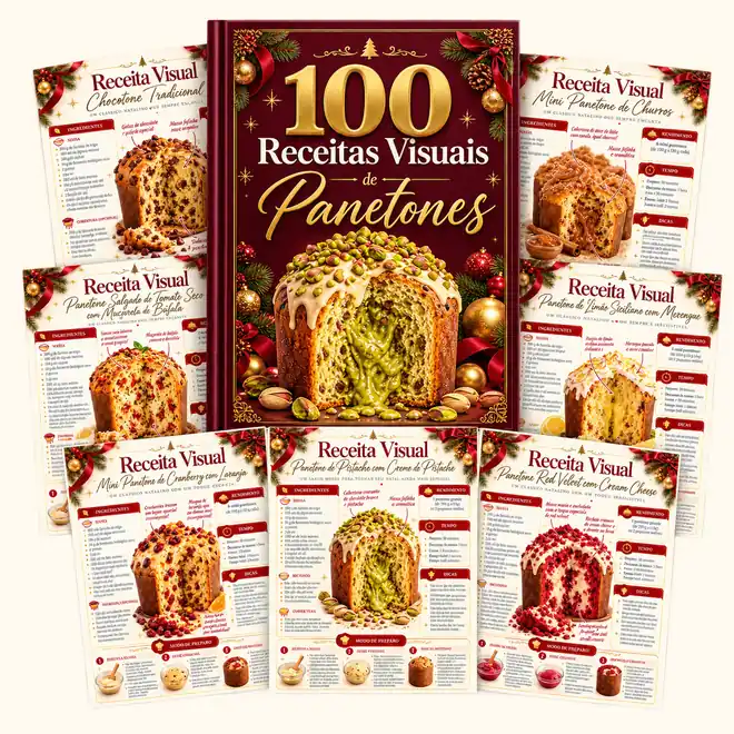 100 Receitas Visuais de Panetones: capa e páginas das receitas